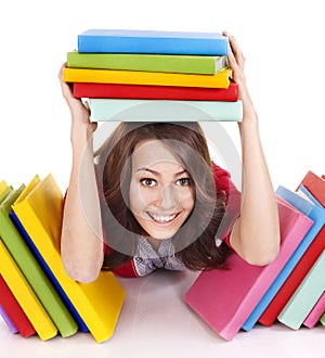 Girl with stack color book.