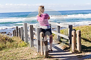 Girl Stairs Beach Waves