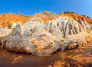 Girl standing on the banks of the fairy stream in Mui Ne vietnam