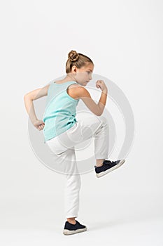 A girl standing in a fighting stance