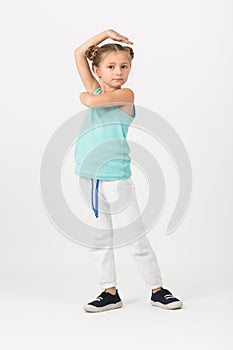 A girl is standing in a fighting stance