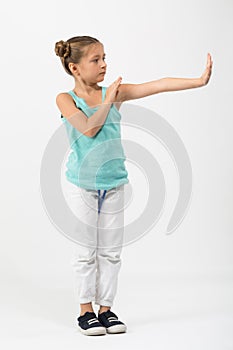 A girl is standing in a fighting stance