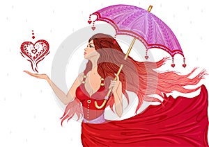 Girl standing under an umbrella