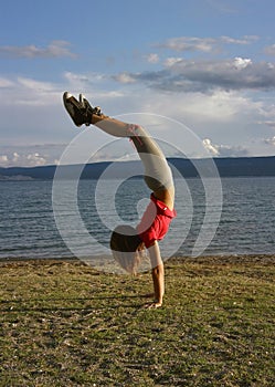 Girl standing upside down 2