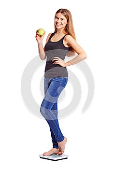 Girl standing on weight scale