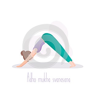 Girl standing in yoga pose,downward-facing dog pose asana