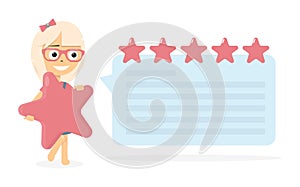 Girl with a star in her hands. Online reviews.