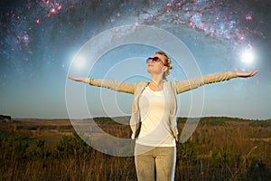 Girl and a starry sky.