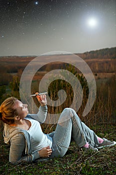Girl and a starry sky.