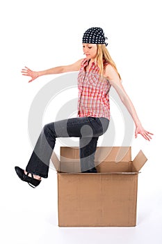 Girl stepping out of the box