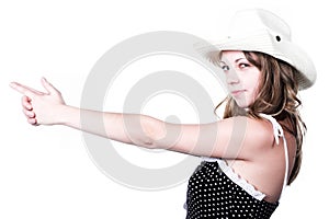 Girl in stetson with gun shooted