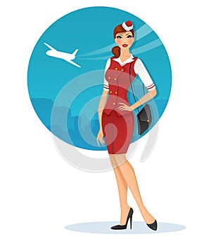 Girl in stewardess uniform