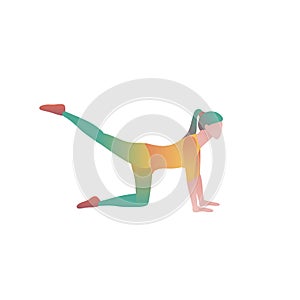 Girl is stretching in a gym, flat vector illustration.