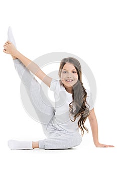 Girl stretching leg