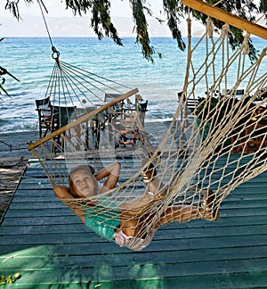 Girl in string hammock