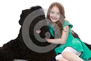 Girl stroking a dog