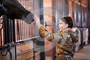 Girl stroking horse