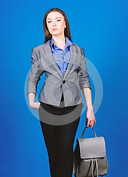 Girl student in formal clothes. business. Shool girl with knapsack. student life. Smart beauty. Nerd. stylish woman in