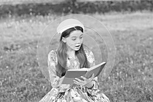 Girl student inspired reading recite poetry, classic literature subject concept