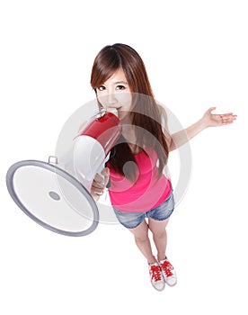 Girl student shouting through megaphone