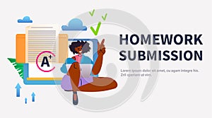 girl student using laptop homework submission e-learning online education concept horizontal