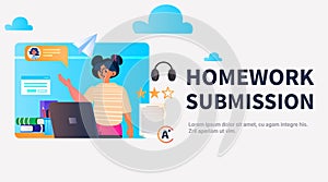 girl student using laptop homework submission e-learning online education concept horizontal