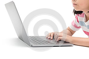 Girl student using laptop to do homework