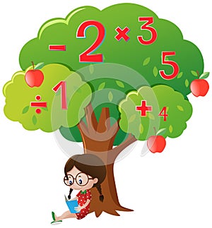 Girl studying math under the tree