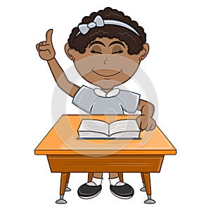 Girl studying with school table cartoon