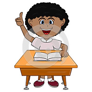 Girl studying with school table cartoon