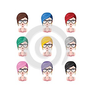 Girl with stylish short hair - 9 different hair colors