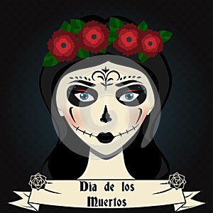 Girl with sugar skull calavera make up. Mexican day of dead vector illustration photo