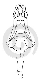 Girl in summer clothes. Sketch. Beautiful lady wearing a short strapless top and a full flared skirt