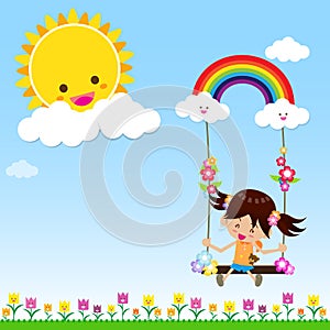 Girl with Sun Rainbow and Cloud 002