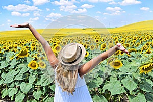 A girl in a sunflower farm