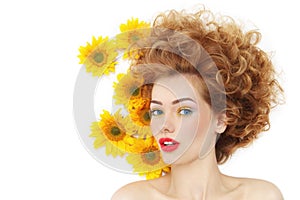 Girl with sunflowers