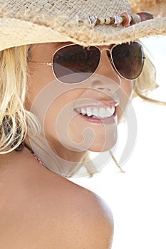 Girl In Sunglasses & Straw Cowboy Hat