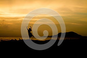 Girl on Sunset rock - Silhouette