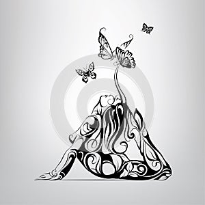 Girl surrounded by butterflies. vector illustration