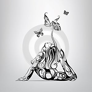 Girl surrounded by butterflies. vector illustration photo