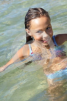 Girl swiming in sea