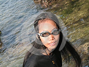 Girl with swimmers eyeglasses