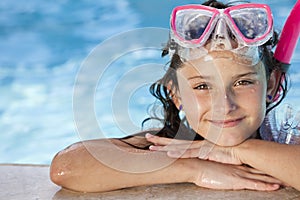 Girl In Swimming Pool with Goggles and Snorkel