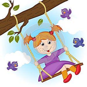 Girl on swing on tree branch