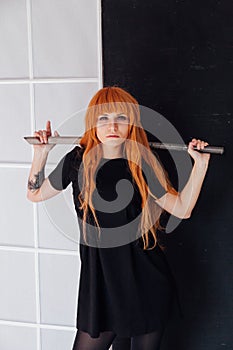 Girl sword Japan cosplayer anime red hair