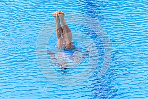 Girl Synchronised Swimming Underwater Legs out