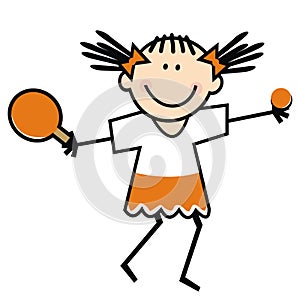 Girl, table tennis, humorous vector illustration