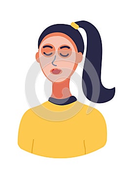 Girl with tail puts white mask on her face. Self-care concept, cosmetology, cosmetics. Cartoon hand drawn vector illustration