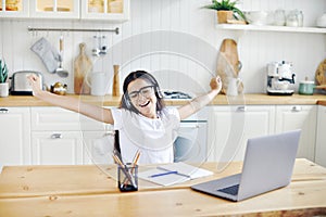 Girl take break during home-schooling at home