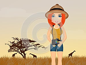 Girl takes photographs at the safari